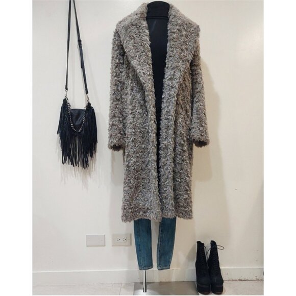 💥SHOWSTOPPER!💥Vegan Persian Curly Lamb Fur Longline Coat in Gray - Picture 6 of 15